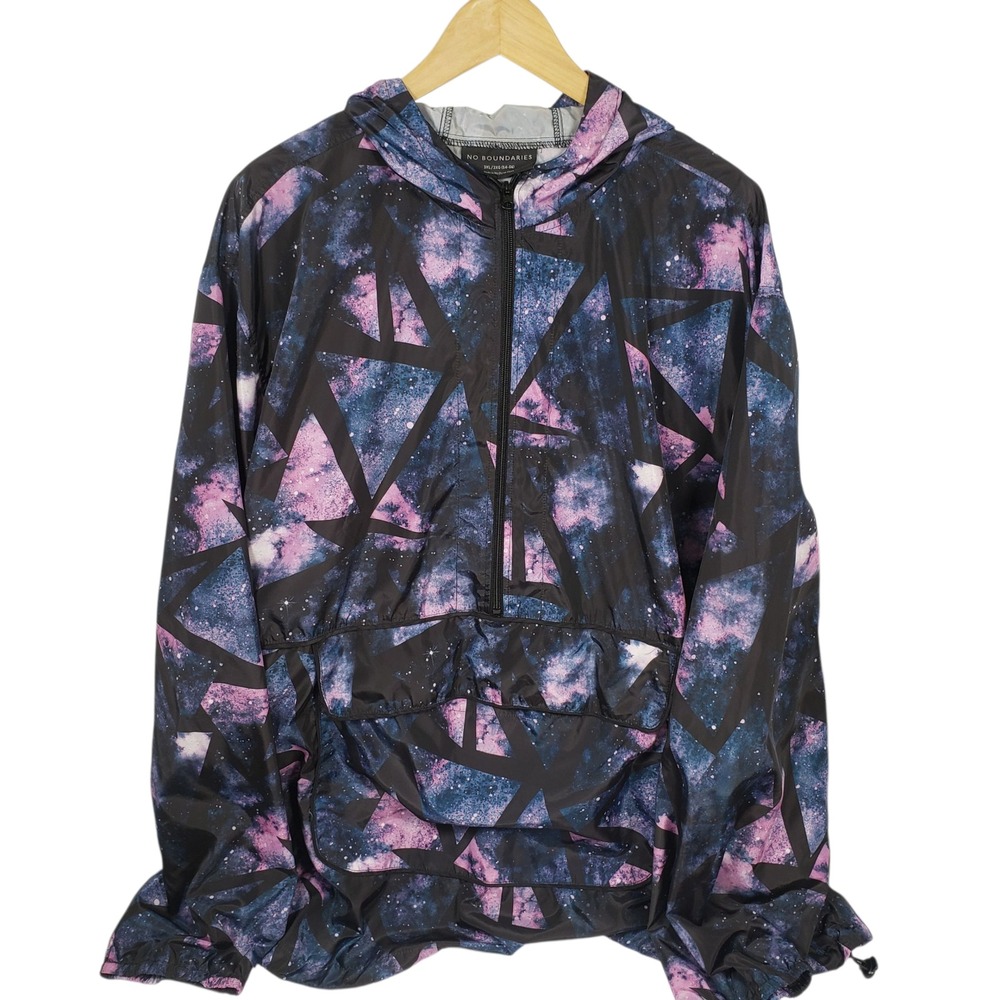 No Boundaries 3XL Pullover Anorak Jacket Hooded‎ Black Galaxy Print